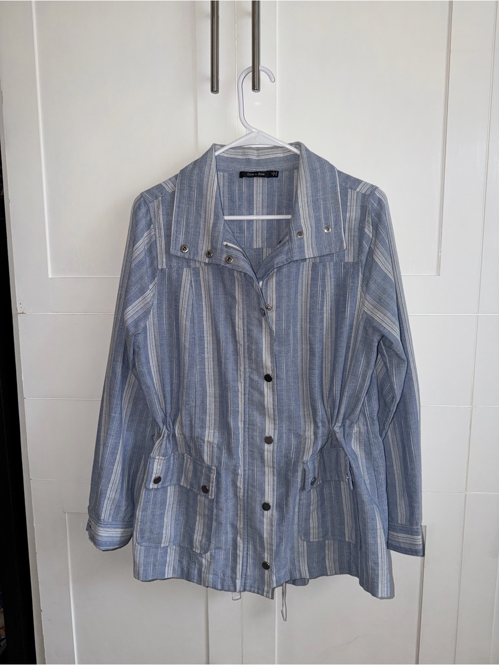 Light Blue Striped Women's Shirt- Casual Utility Style